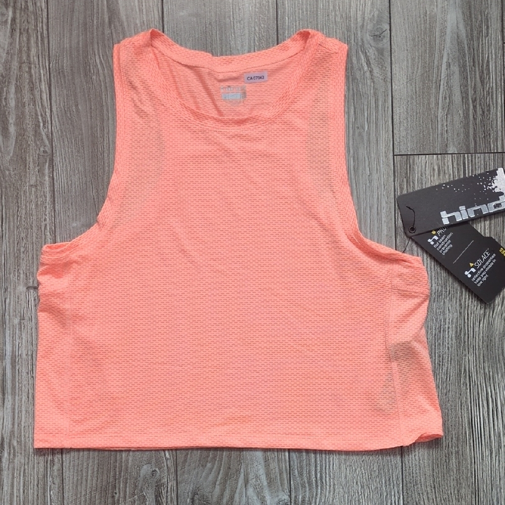 Hind Coral Sleeveless Mesh Crop Tank S NWT